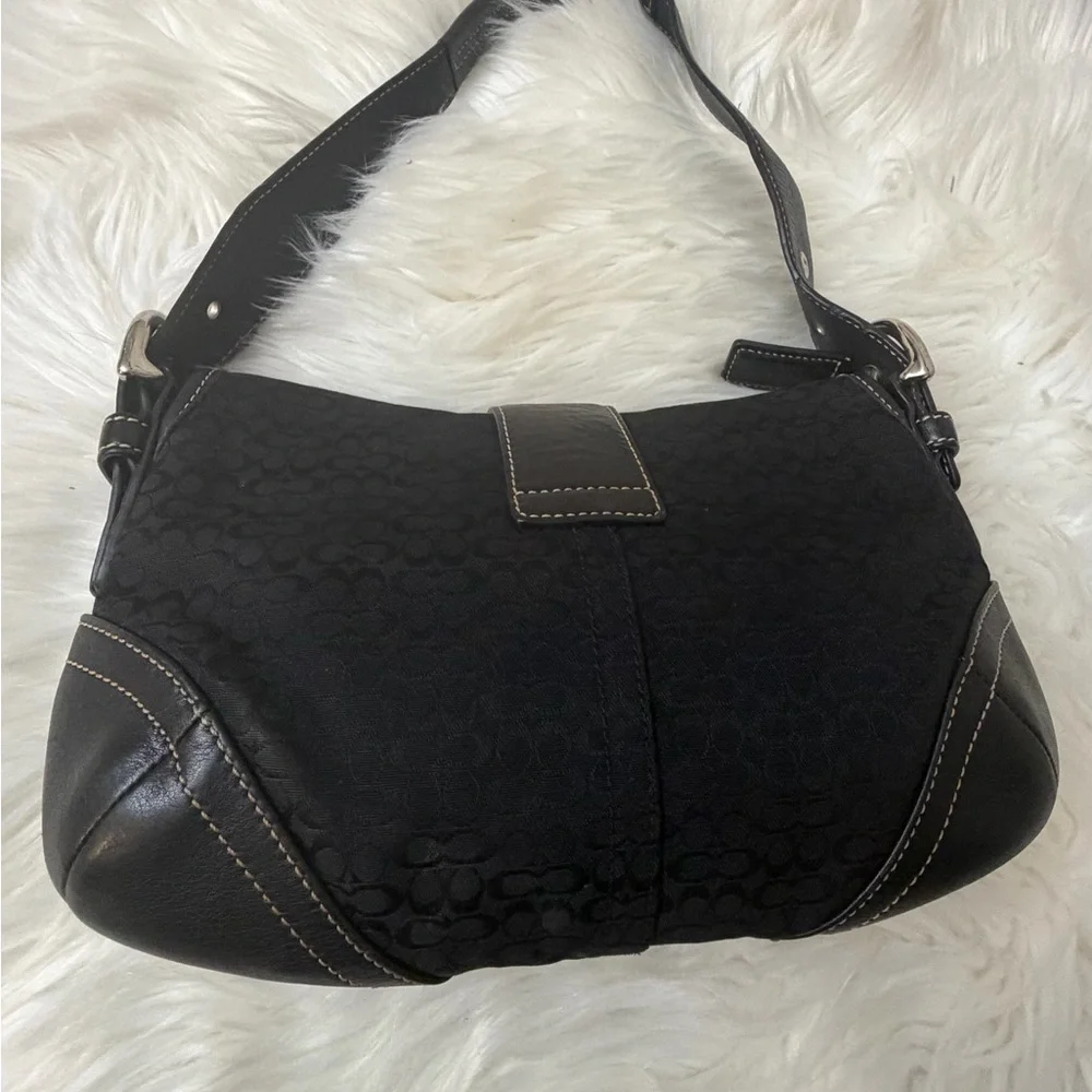 VTG Coach 6818 Soho Demi Shoulder Bag Black Signature C Jacquard Canvas Leather
